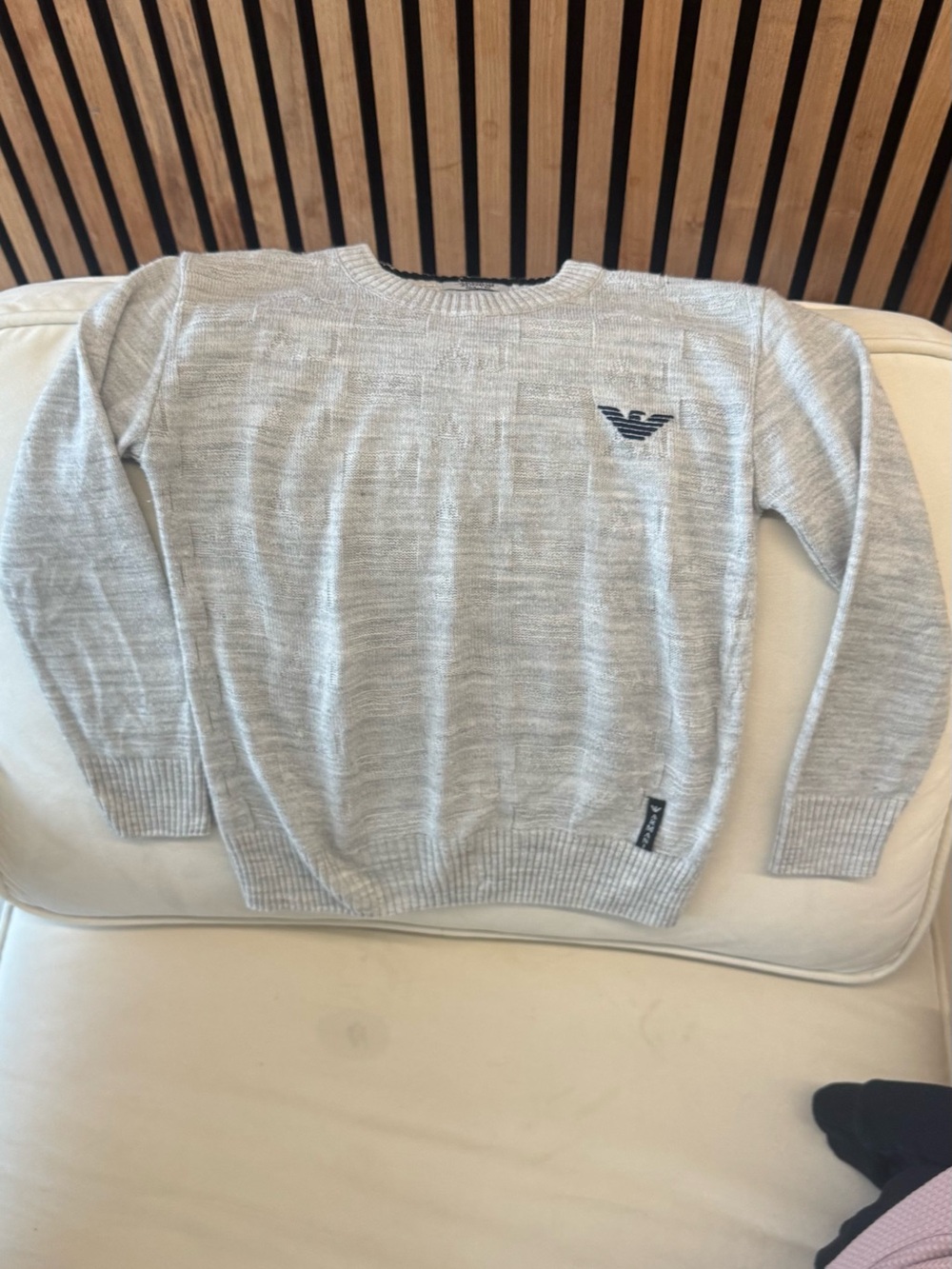 Armani Junior Light Gray Crewneck Sweater with Subtle Logo
